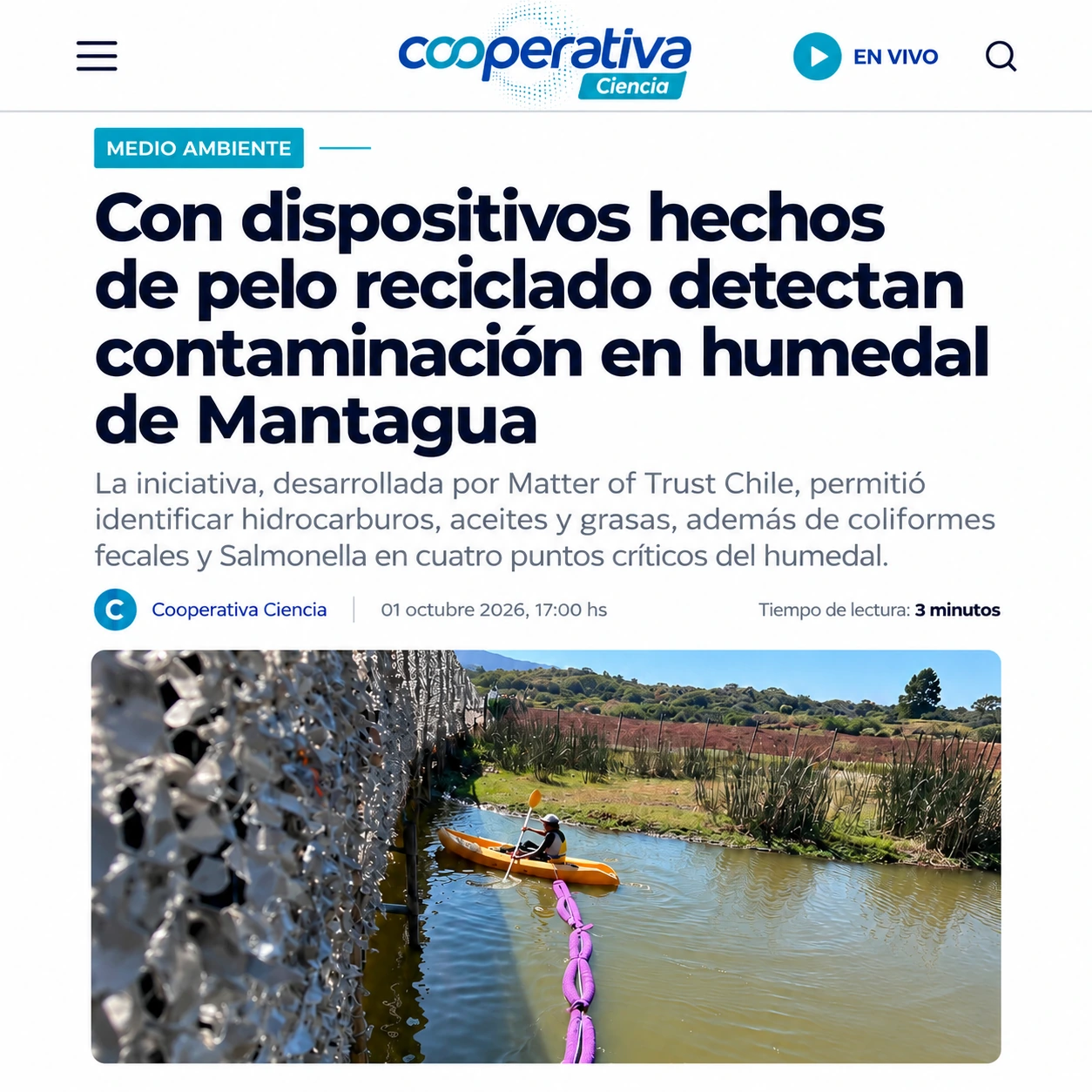Cooperativa Ciencia: Con dispositivos hechos de pelo reciclado detectan contaminación en humedal de Mantagua