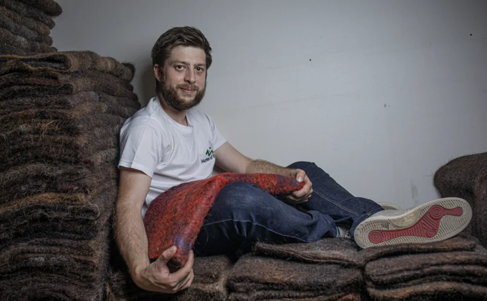 Circular economy innovator showing reused material