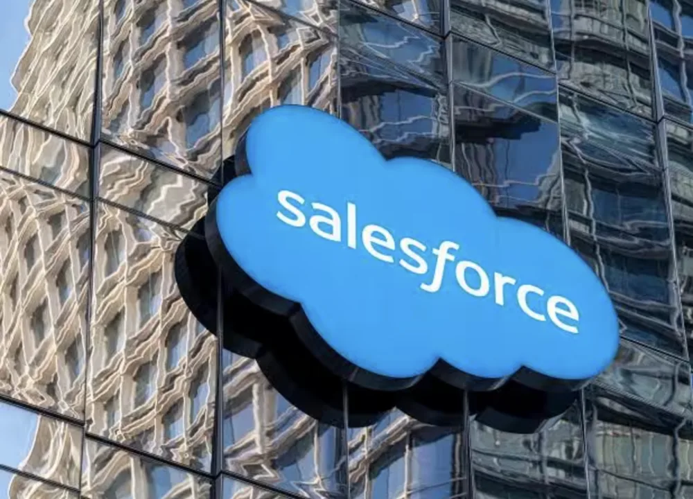 Salesforce emblem on an office building