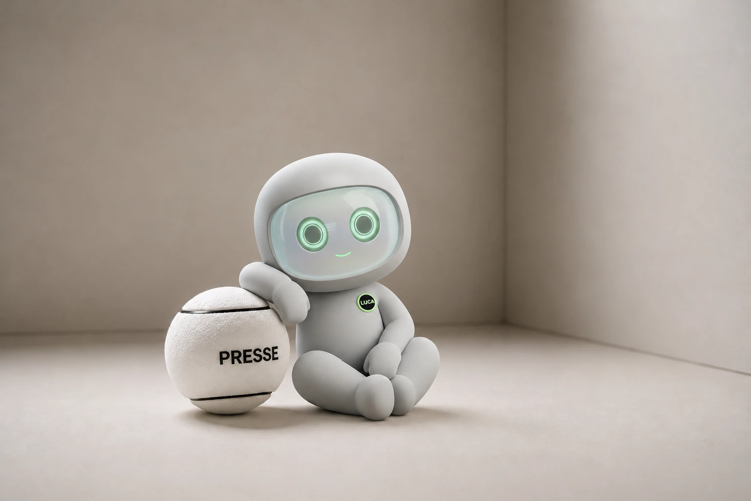 Robot LUCA junto a una pelota PRESSE